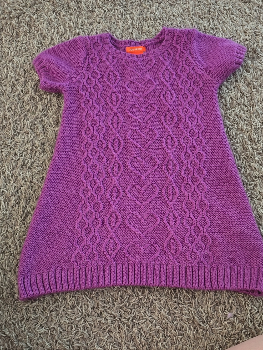 Joe Fresh Girls Purple Cable Knit Heart Sweater Dress